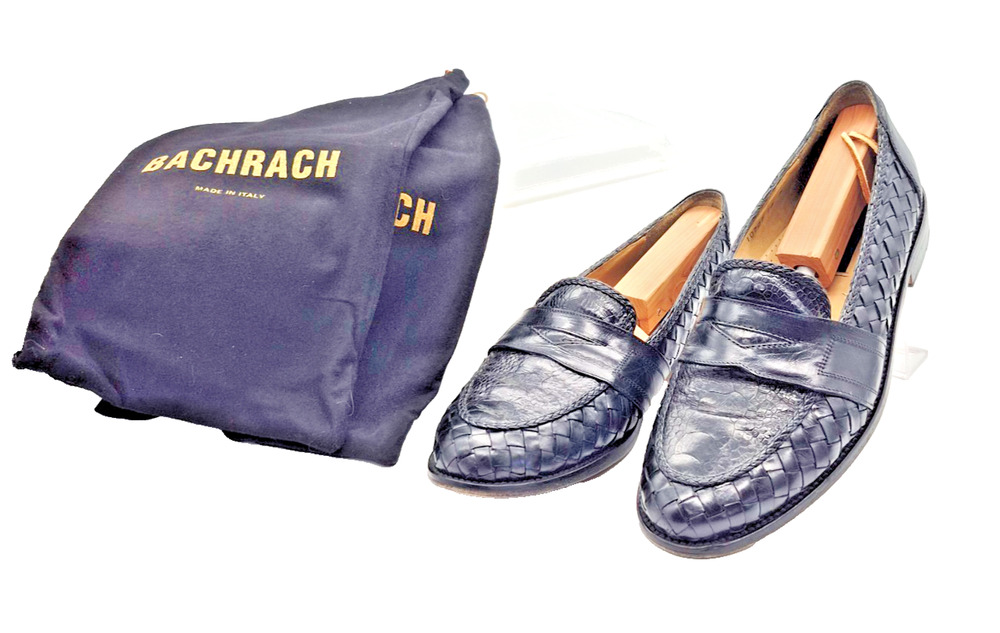 Vtg Bachrach Men's Black Woven Leather Penny Loafer Size 10 M Hand Made Italy